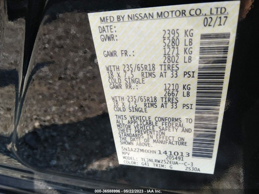 2017 NISSAN MURANO SL - 5N1AZ2MHXHN141013