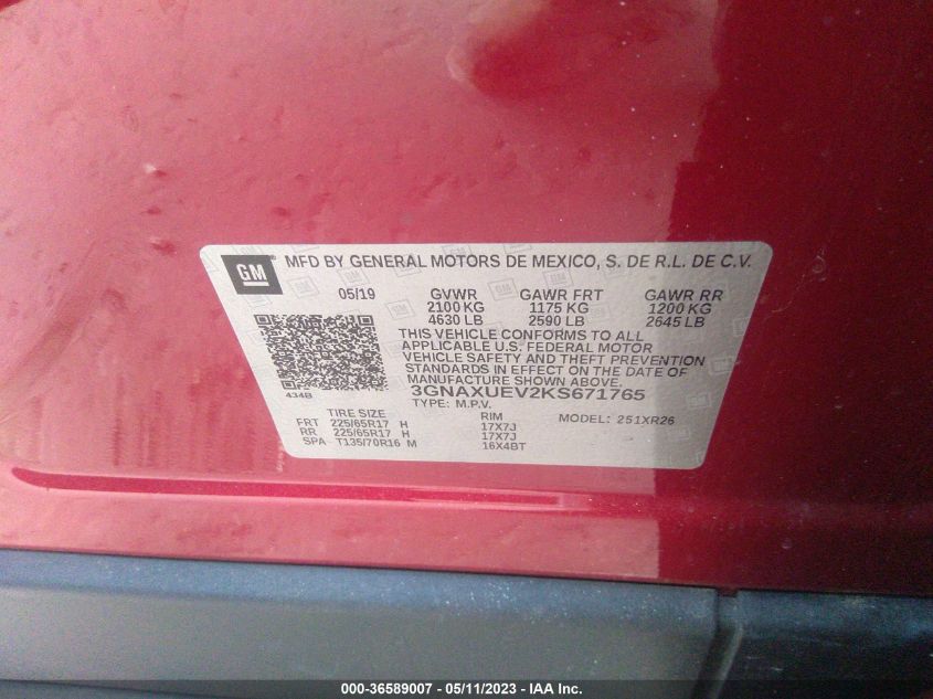 2019 CHEVROLET EQUINOX LT - 3GNAXUEV2KS671765