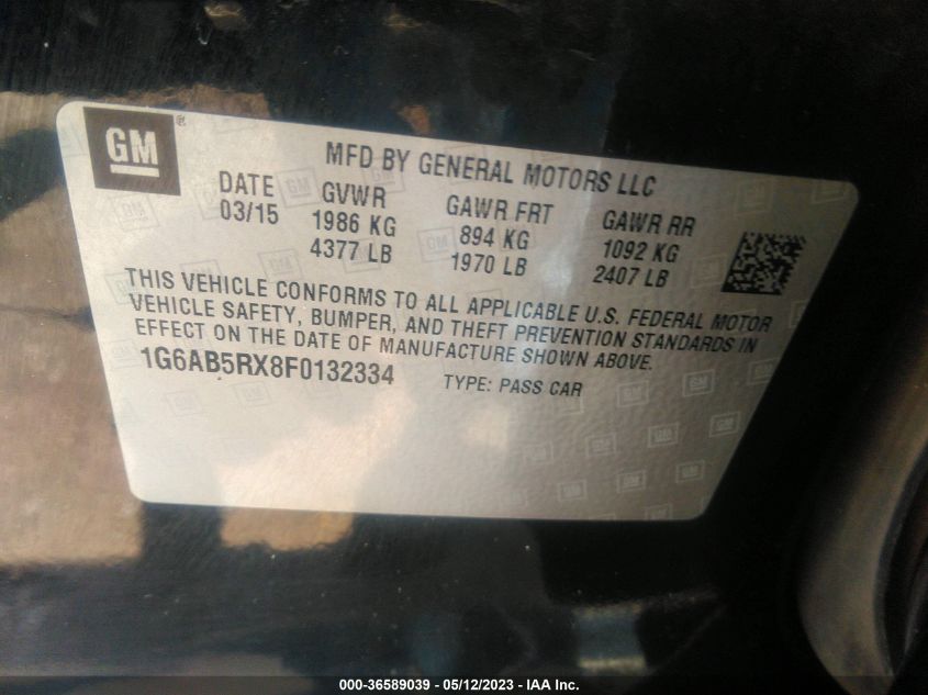 2015 CADILLAC ATS SEDAN LUXURY RWD - 1G6AB5RX8F0132334
