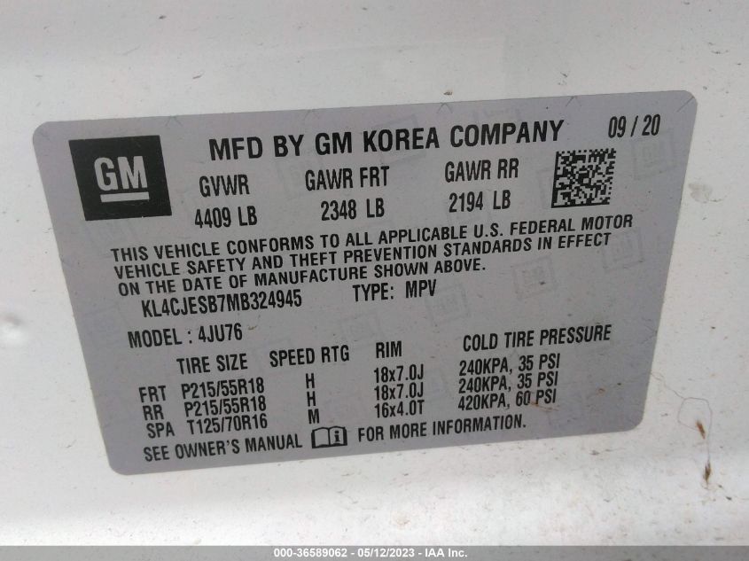 2021 BUICK ENCORE PREFERRED - KL4CJESB7MB324945