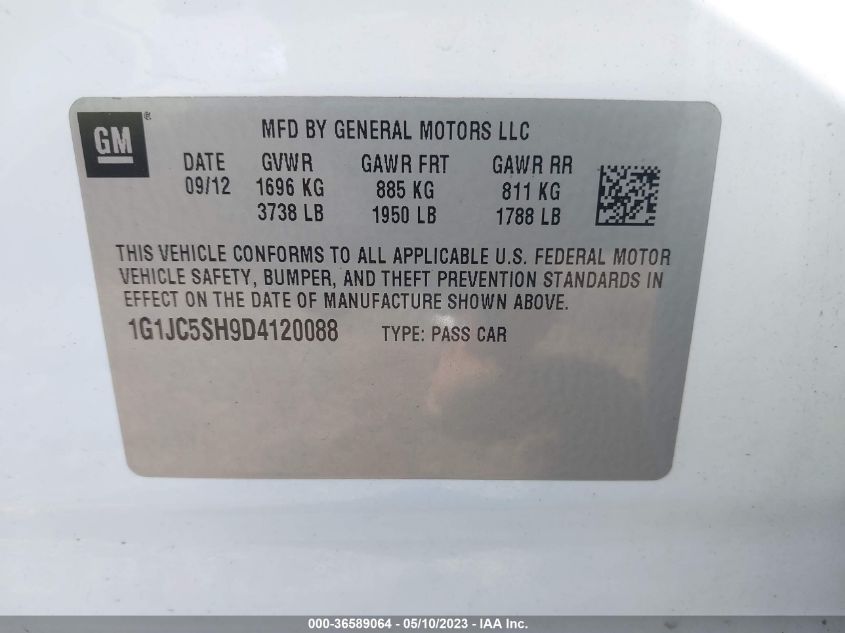 2013 CHEVROLET SONIC LT - 1G1JC5SH9D4120088