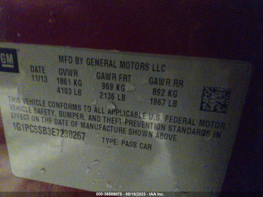 2014 CHEVROLET CRUZE 1LT - 1G1PC5SB3E7230267