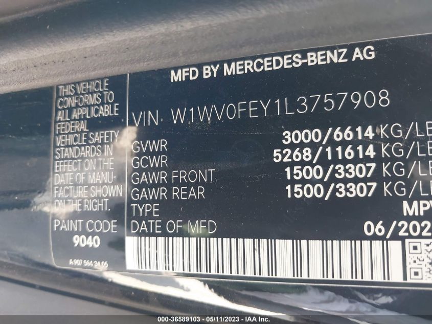 2020 MERCEDES-BENZ METRIS PASSENGER VAN - W1WV0FEY1L3757908