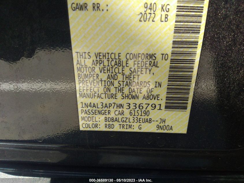2017 NISSAN ALTIMA 2.5 S - 1N4AL3AP7HN336791