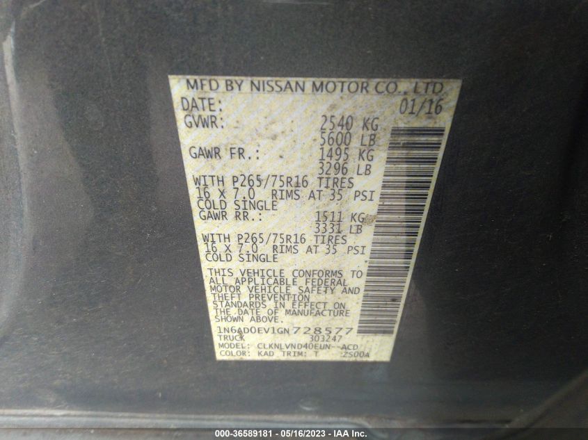 2016 NISSAN FRONTIER PRO-4X - 1N6AD0EV1GN728577