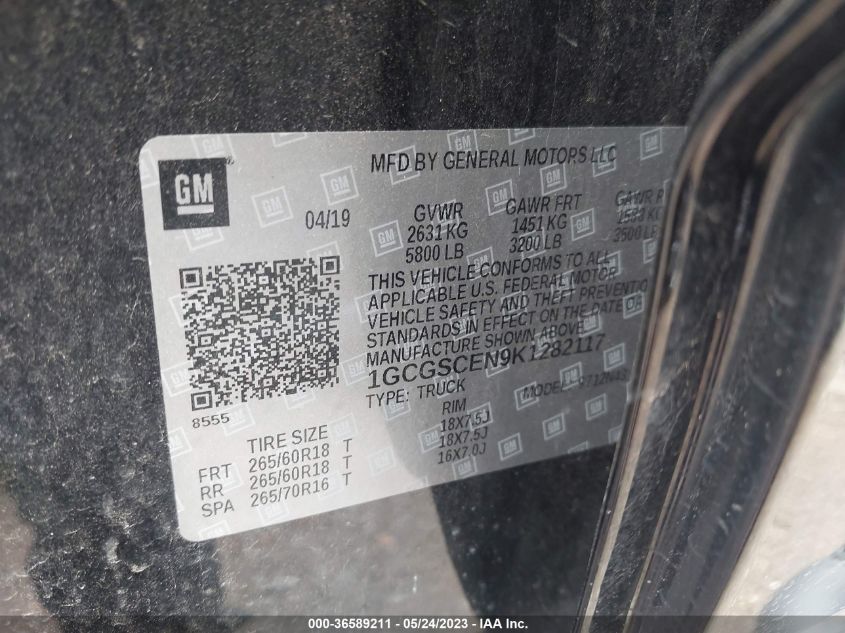 2019 CHEVROLET COLORADO 2WD LT - 1GCGSCEN9K1282117