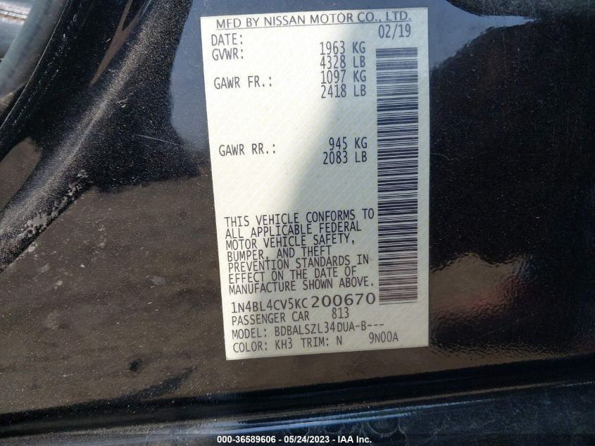 2019 NISSAN ALTIMA 2.5 SR - 1N4BL4CV5KC200670