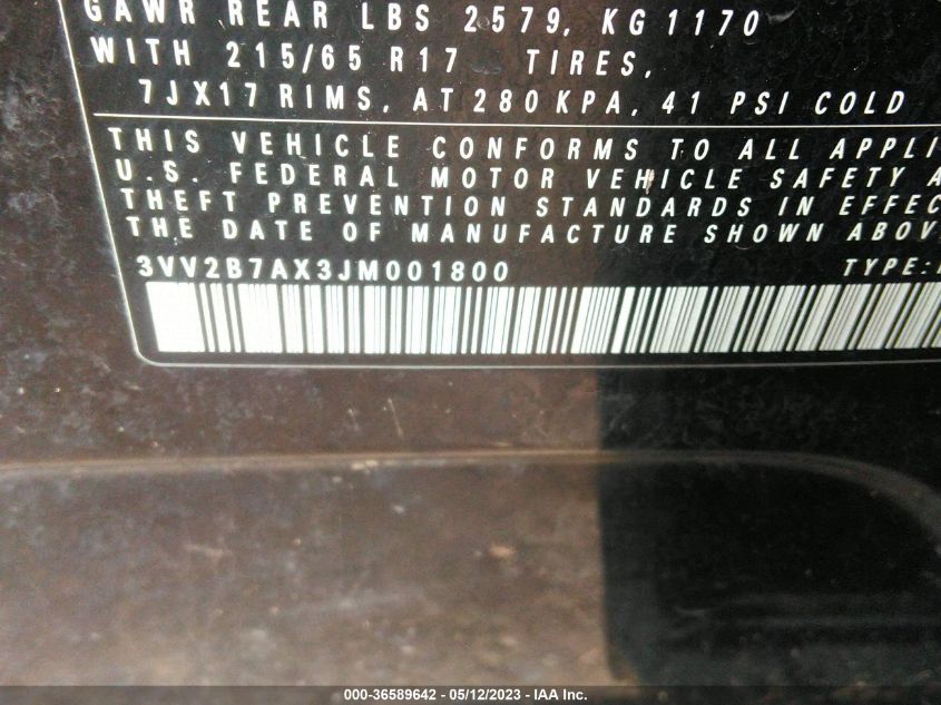 2018 VOLKSWAGEN TIGUAN SEL/SE - 3VV2B7AX3JM001800