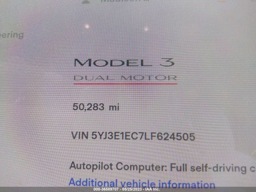 2020 TESLA MODEL 3 PERFORMANCE - 5YJ3E1EC7LF624505