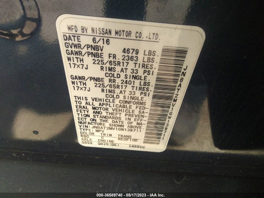 2016 NISSAN ROGUE S - JN8AT2MV1GW139711