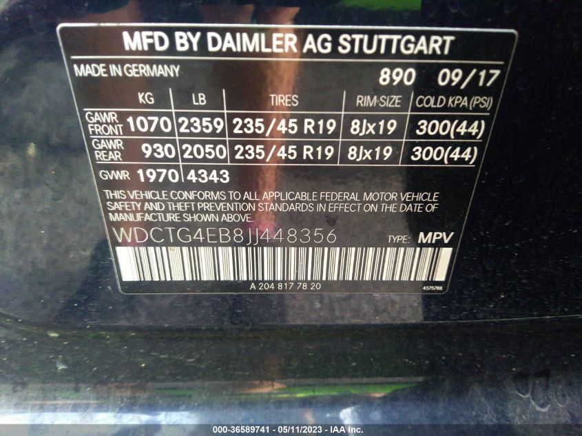 2018 MERCEDES-BENZ GLA GLA 250 - WDCTG4EB8JJ448356