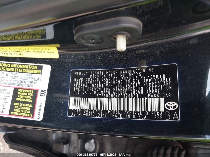 2015 TOYOTA COROLLA L/LE/S/S PLUS/LE PLUS - 5YFBURHE4FP328831