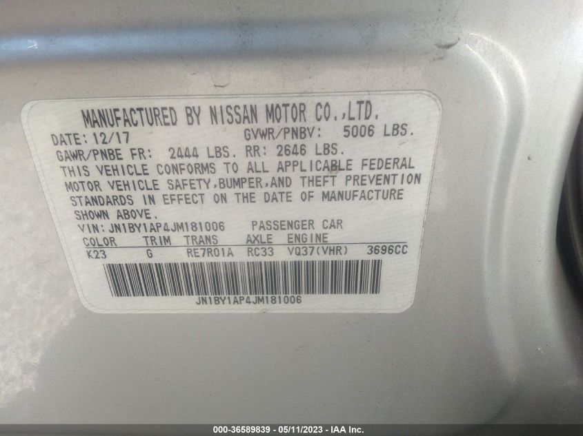 2018 INFINITI Q70 3.7 LUXE JN1BY1AP4JM181006