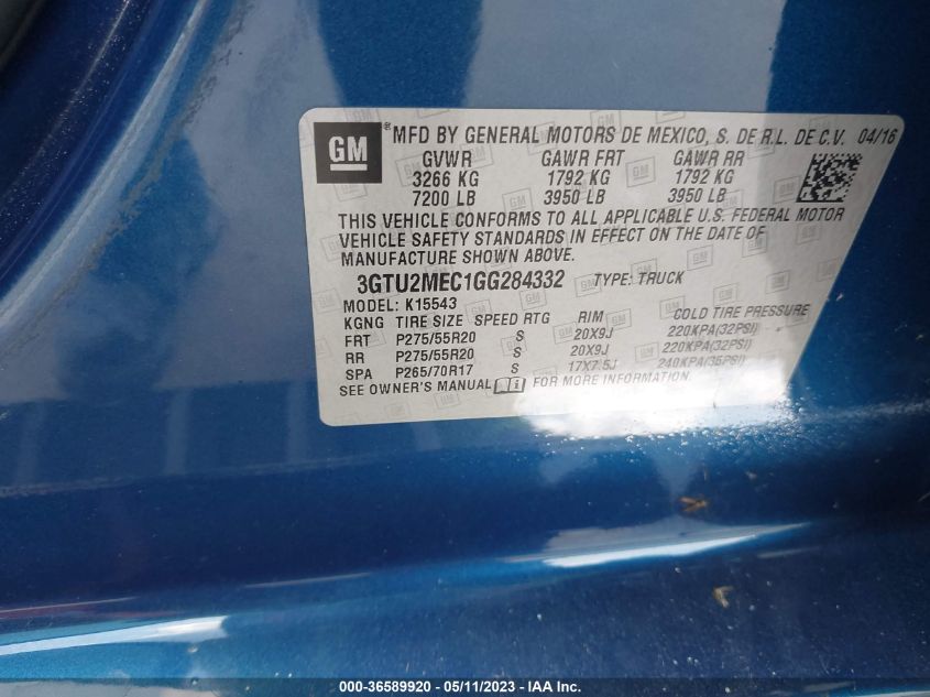 2016 GMC SIERRA 1500 SLE - 3GTU2MEC1GG284332