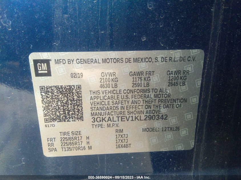 2019 GMC TERRAIN SLE - 3GKALTEV1KL290342