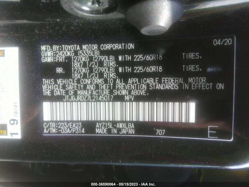 2020 LEXUS NX NX 300H - JTJGJRDZ7L2145017