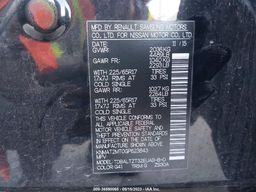 2016 NISSAN ROGUE SV - KNMAT2MT0GP623843