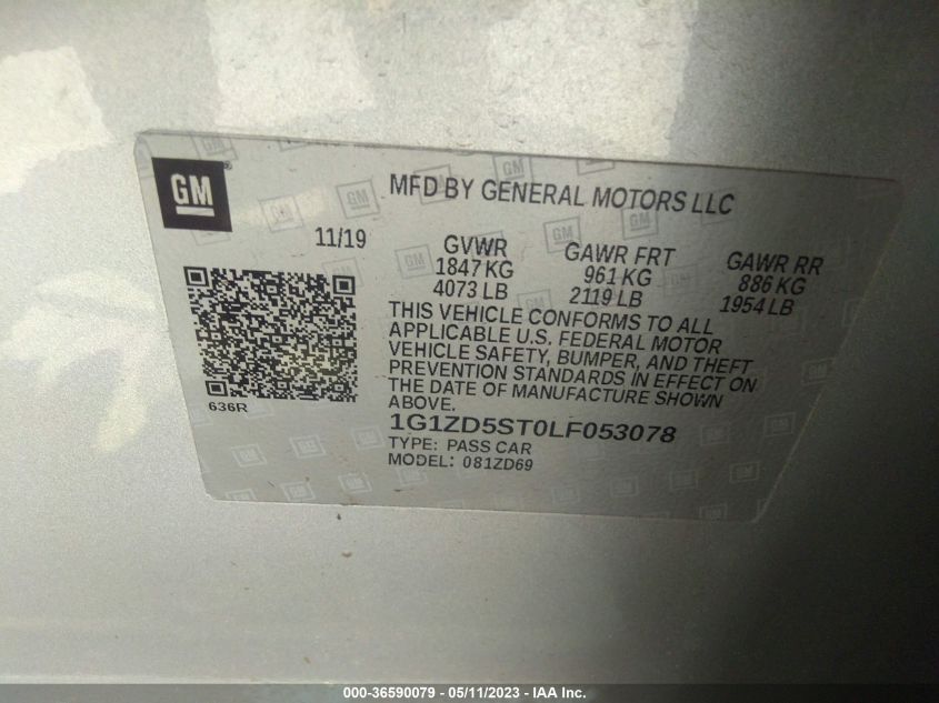 2020 CHEVROLET MALIBU LT - 1G1ZD5ST0LF053078
