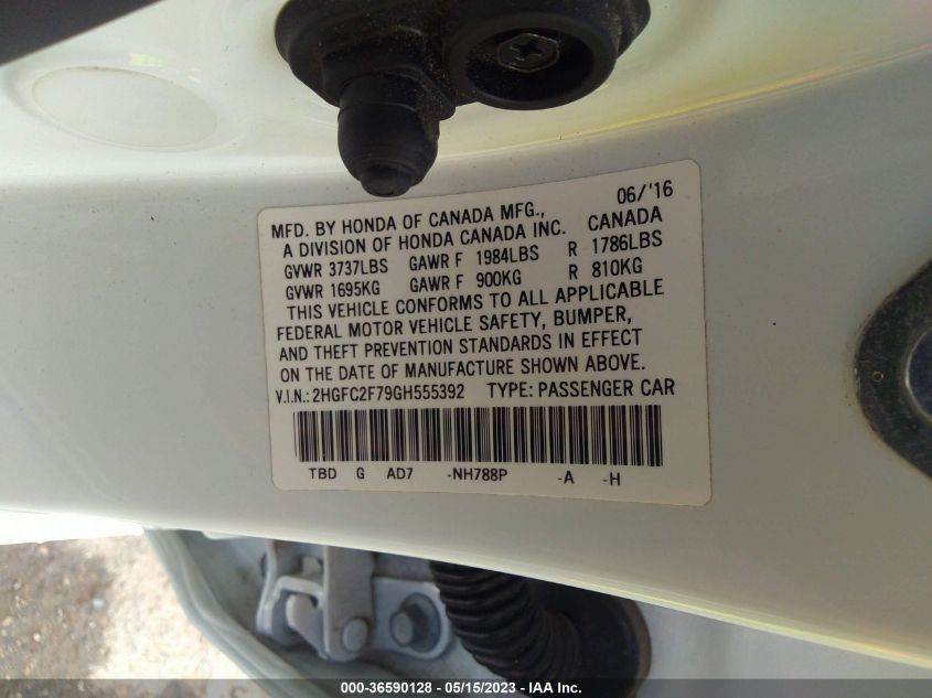 2016 HONDA CIVIC SEDAN EX - 2HGFC2F79GH555392