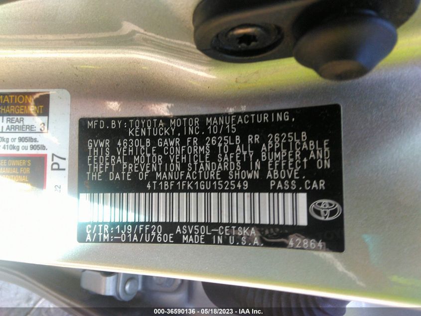 2018 TOYOTA CAMRY LE/SE/XLE/L - 4T1B11HK2JU030477