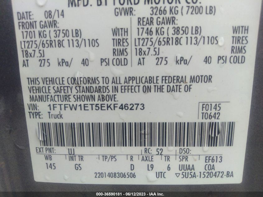 2014 FORD F-150 XL/XLT/FX4/LARIAT - 1FTFW1ET5EKF46273