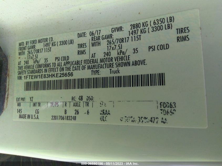 2017 FORD F-150 XL/XLT - 1FTEW1E83HKE25656