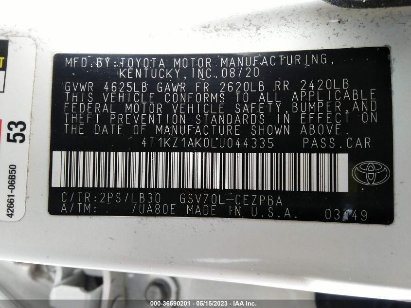 2020 TOYOTA CAMRY V6 - 4T1KZ1AK0LU044335