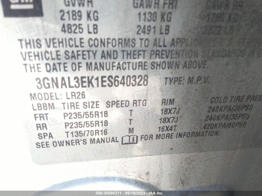 2014 CHEVROLET CAPTIVA SPORT FLEET LT - 3GNAL3EK1ES640328