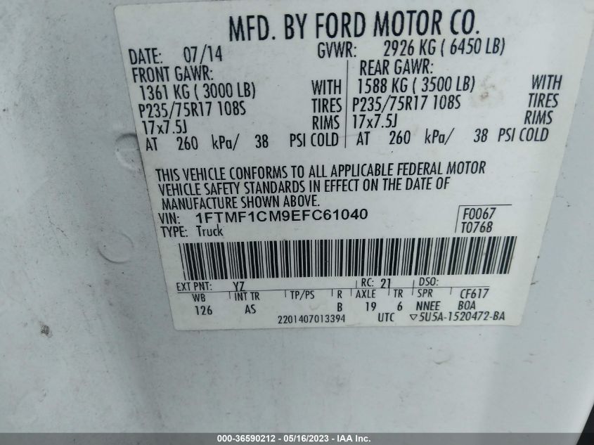 2014 FORD F-150 XL/XLT/STX - 1FTMF1CM9EFC61040