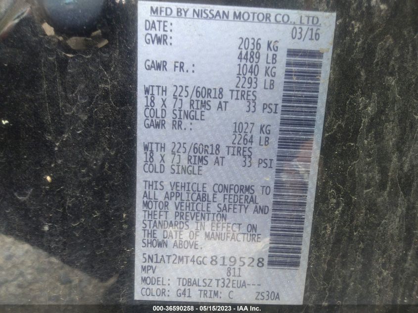 2016 NISSAN ROGUE SV/SL/S - 5N1AT2MT4GC819528