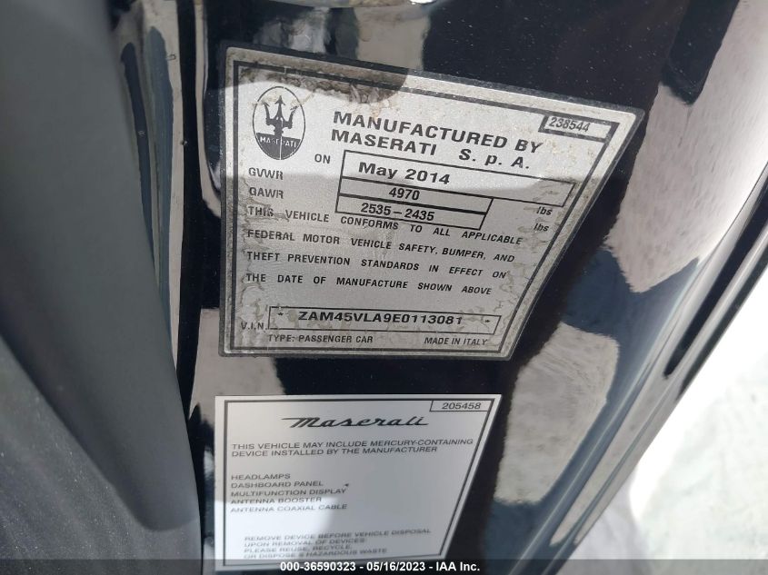 2014 MASERATI GRANTURISMO SPORT/MC ZAM45VLA9E0113081