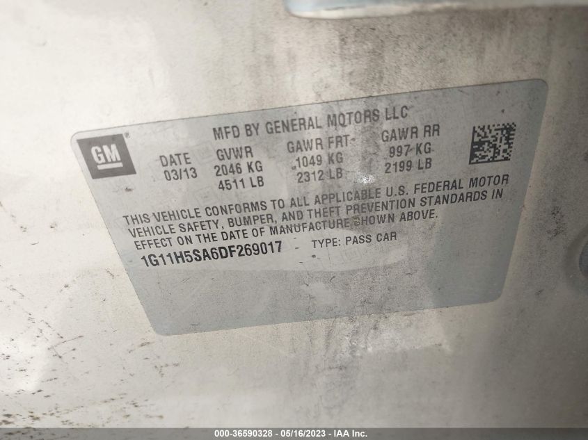 2013 CHEVROLET MALIBU LTZ - 1G11H5SA6DF269017