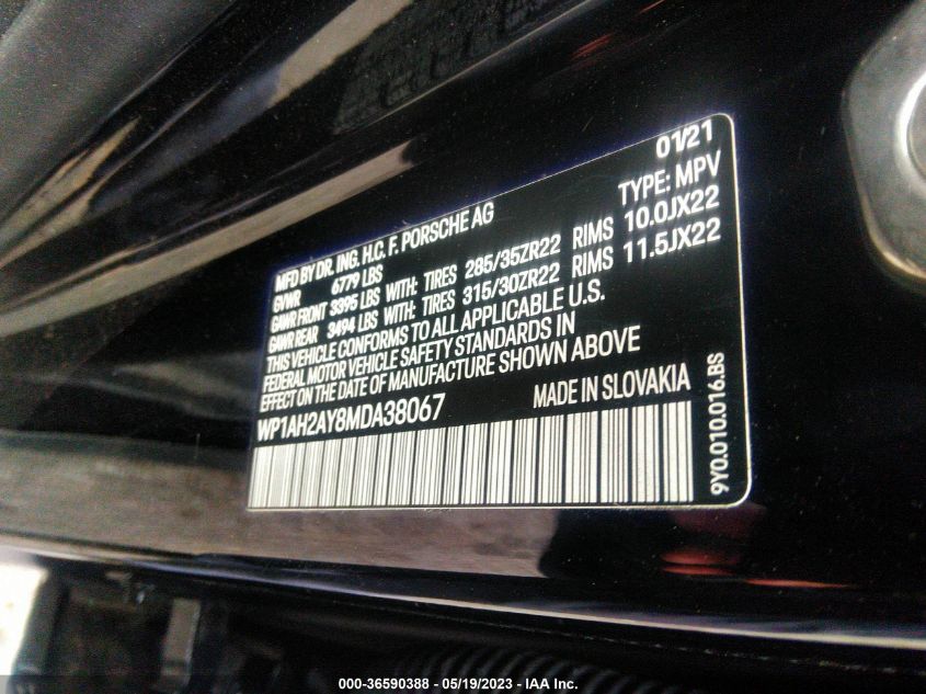 2021 PORSCHE CAYENNE TURBO S E-HYBRID - WP1AH2AY8MDA38067