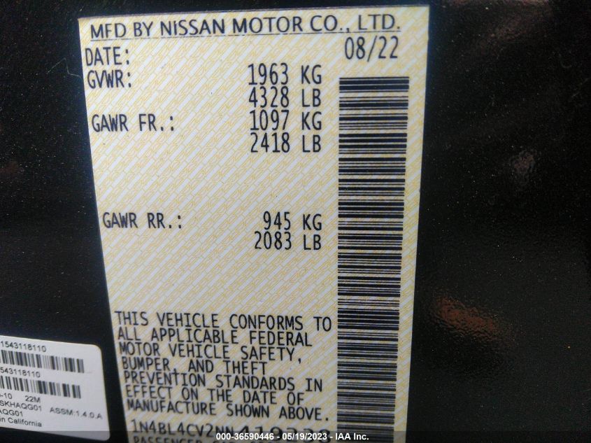 2022 NISSAN ALTIMA 2.5 SR - 1N4BL4CV2NN419238
