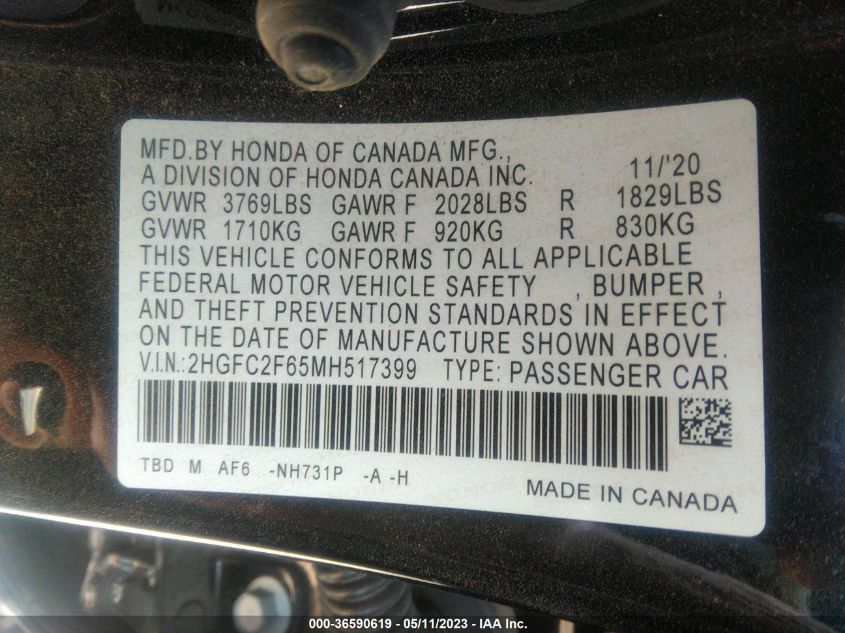 2021 HONDA CIVIC SEDAN LX - 2HGFC2F65MH517399