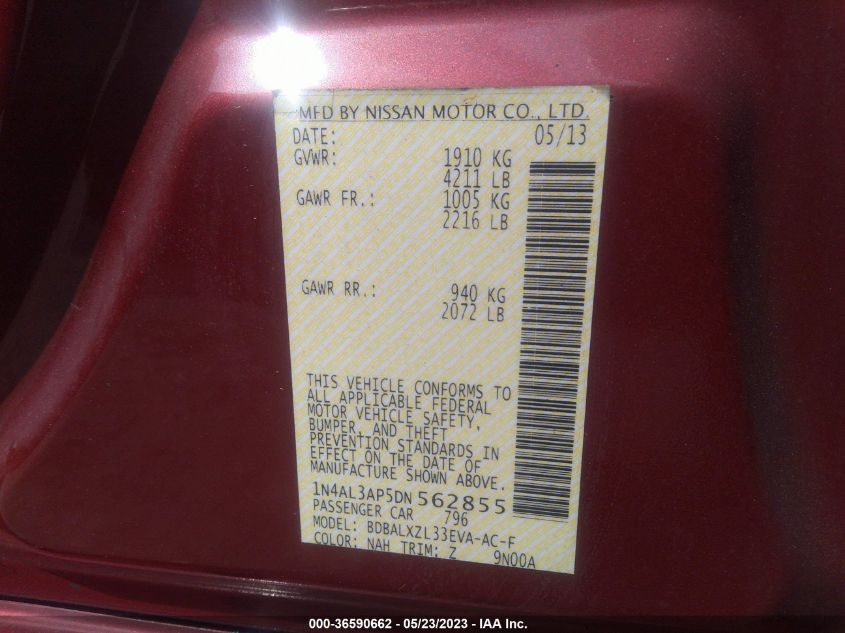 2013 NISSAN ALTIMA 2.5 SL - 1N4AL3AP5DN562855