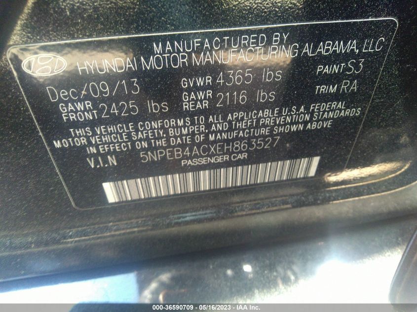 2014 HYUNDAI SONATA GLS - 5NPEB4ACXEH863527