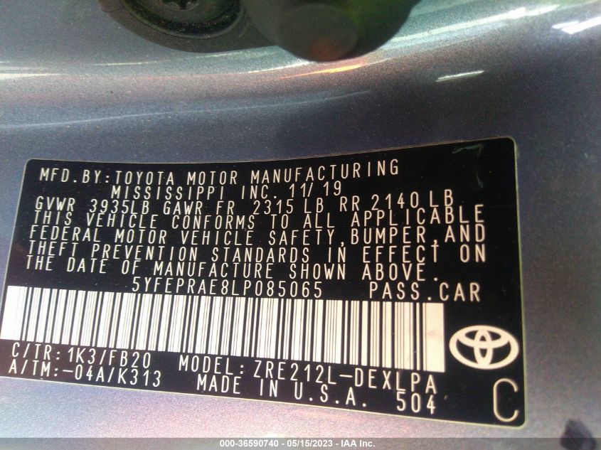 2020 TOYOTA COROLLA LE - 5YFEPRAE8LP085065