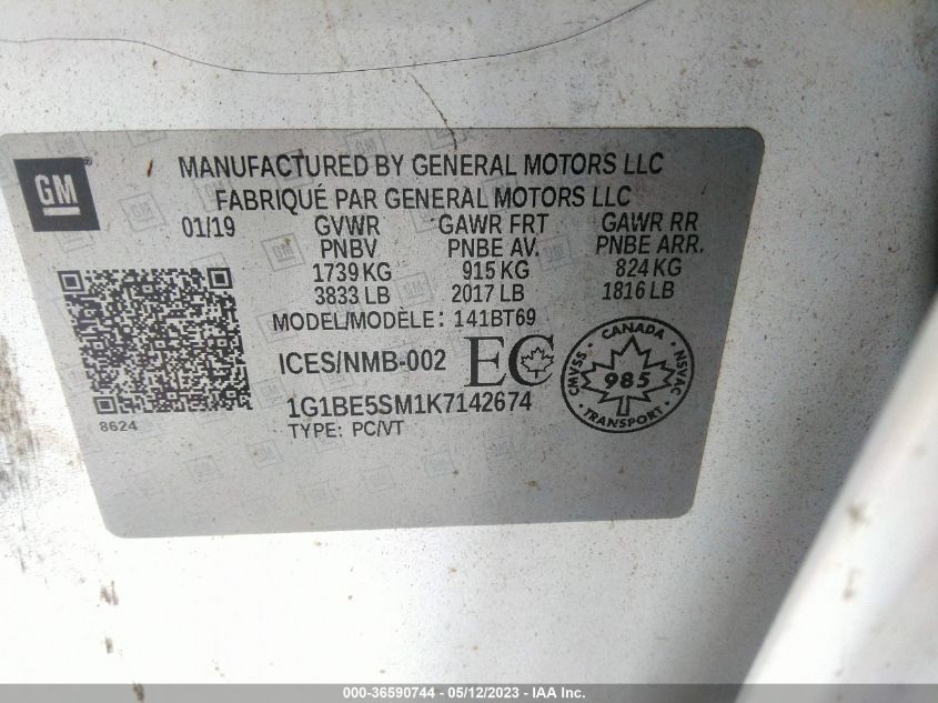 2019 CHEVROLET CRUZE LT - 1G1BE5SM1K7142674