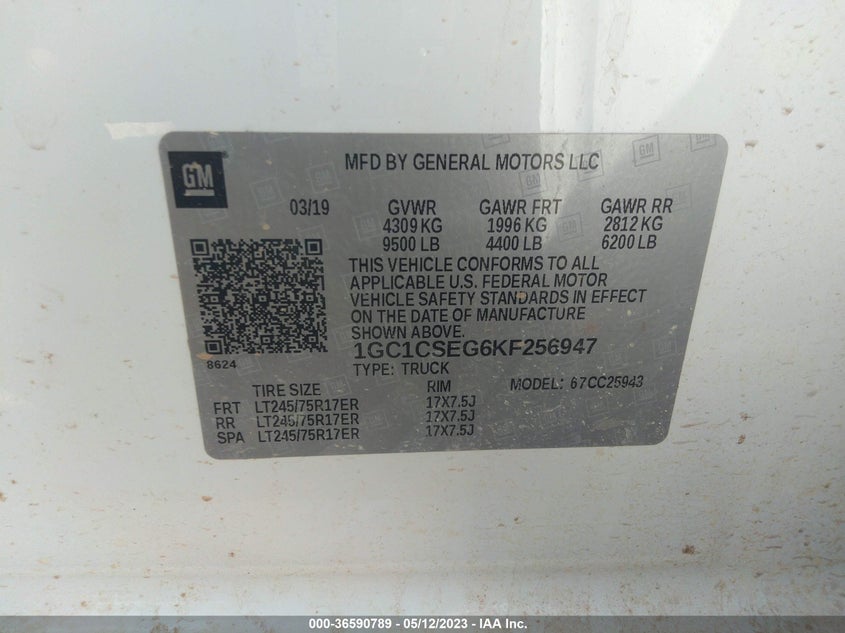 VIN 1GC1CSEG6KF256947 2019 CHEVROLET SILVERADO 2500HD LT