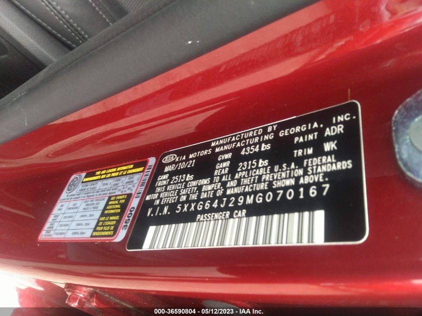 2021 KIA K5 GT-LINE - 5XXG64J29MG070167