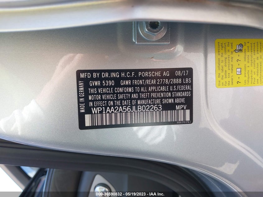 VIN WP1AA2A56JLB02263 2018 PORSCHE MACAN