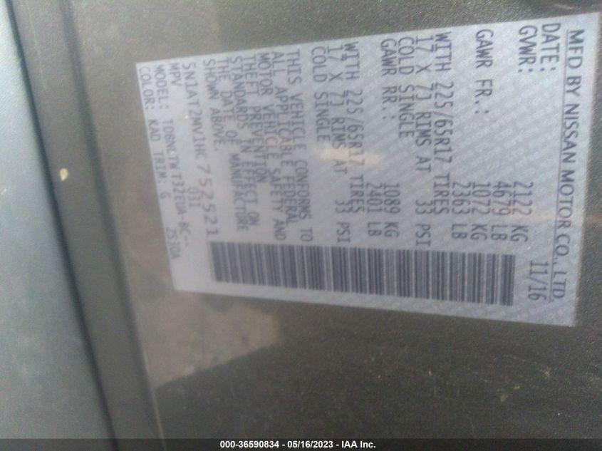 2017 NISSAN ROGUE SV - 5N1AT2MV1HC752521