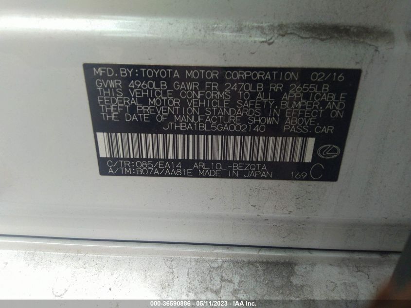 2016 LEXUS GS 200T JTHBA1BL5GA002140