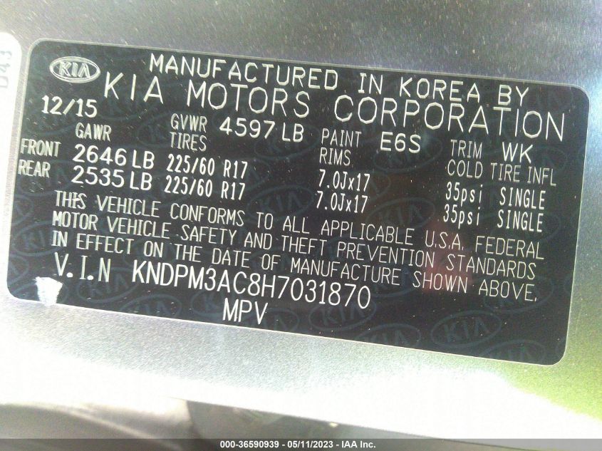 2017 KIA SPORTAGE LX - KNDPM3AC8H7031870