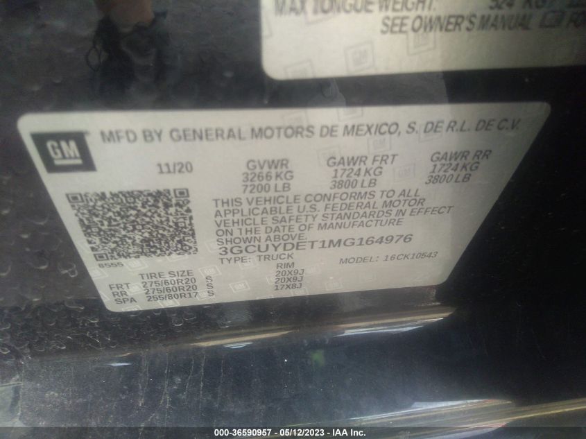 2021 CHEVROLET SILVERADO 1500 LT - 3GCUYDET1MG164976