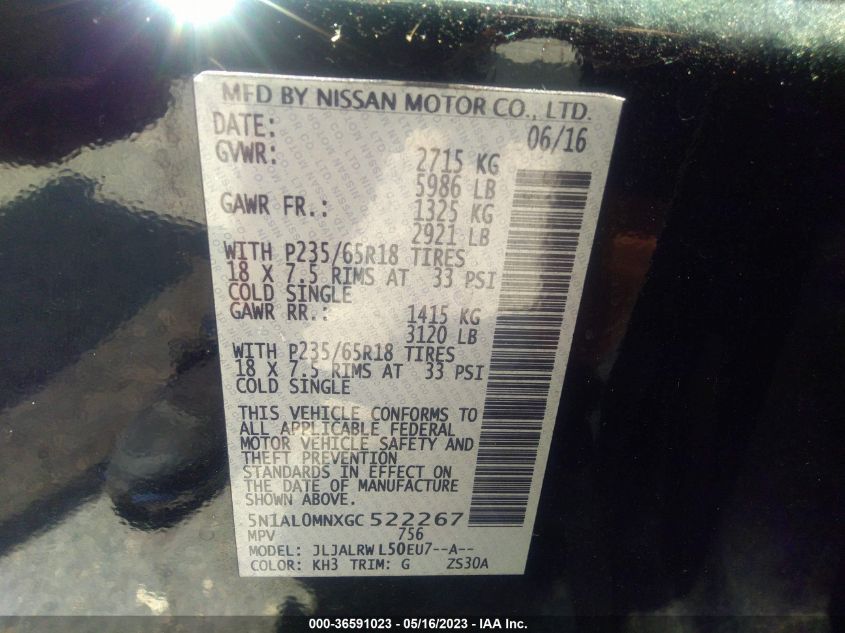2016 INFINITI QX60 - 5N1AL0MNXGC522267