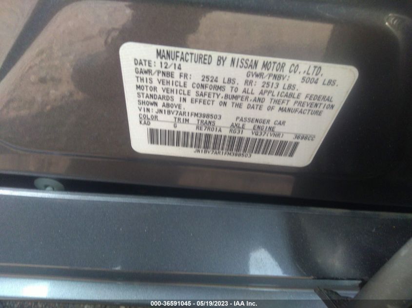 2015 INFINITI Q50 - JN1BV7AR1FM398503