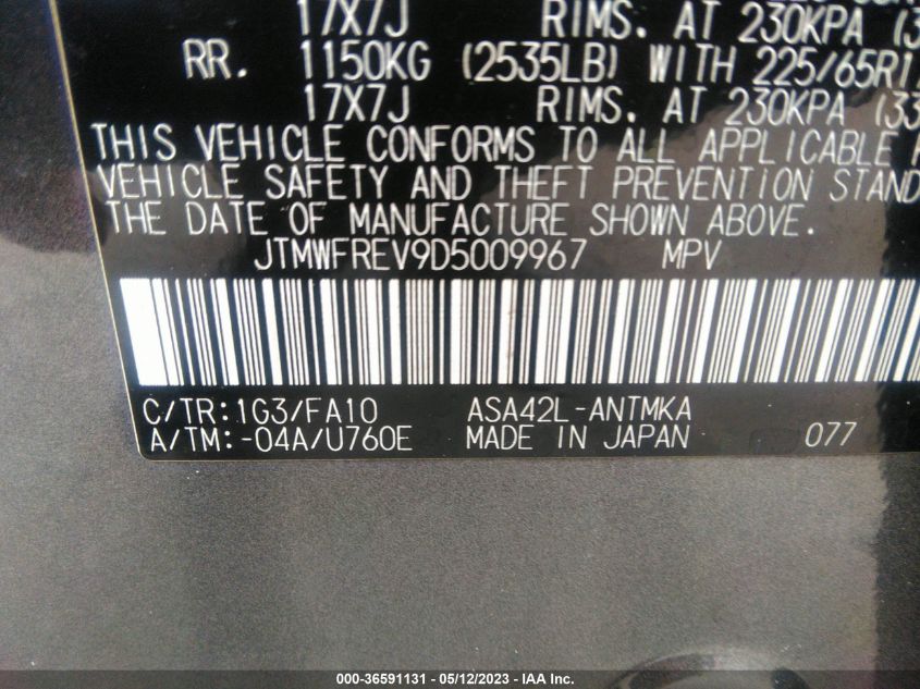 2013 TOYOTA RAV4 XLE - JTMWFREV9D5009967