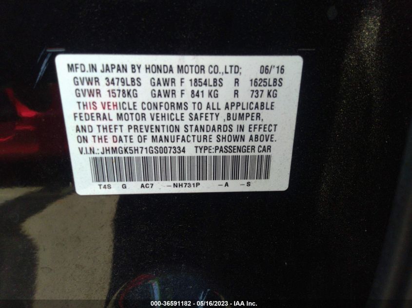 2016 HONDA FIT EX - JHMGK5H71GS007334